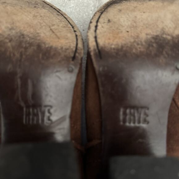 Frye Brown Suede Ankle Boots Cowboy Heeled Pointed Toe Zip Used Women's Size 6.5 - Picture 16 of 16